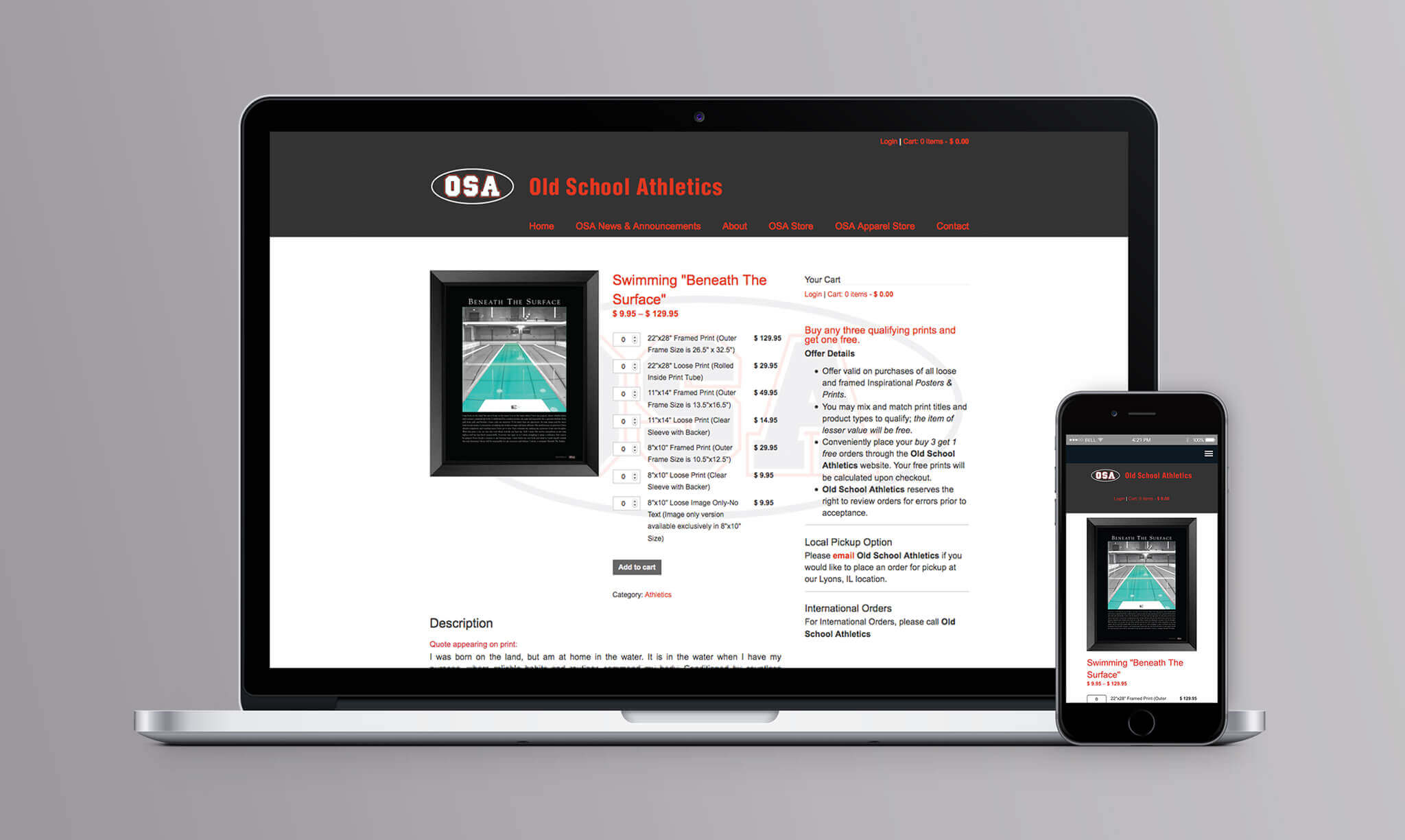 Old School Athletics Website Product Page